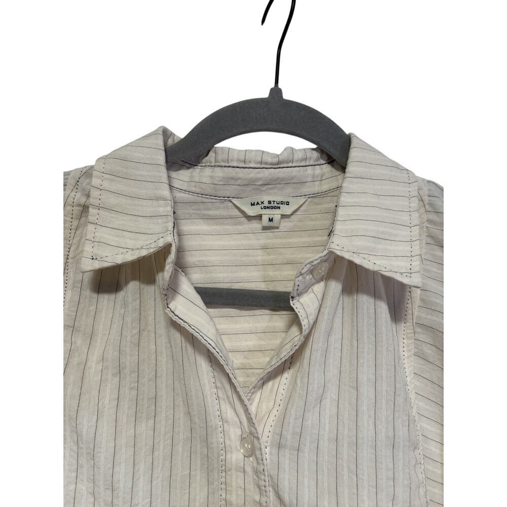 Max Studio London Button Down Shirt Medium Ivory Striped - Picture 3 of 8